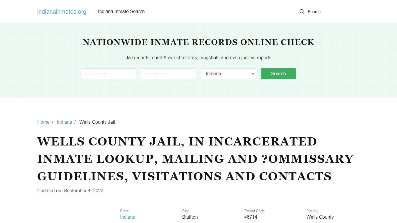 Wells County Jail, IN: Offender Locator, Visitation & Contact Info